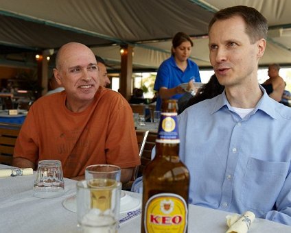 _DSC0036 Nicos and Arto at a seaside restaurant, Captain's Cabin.