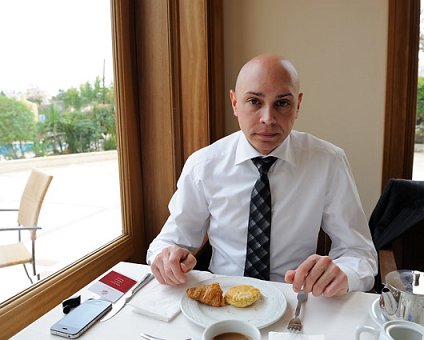 _DSC0008 Markos having breakfast at Curium Palace Hotel.