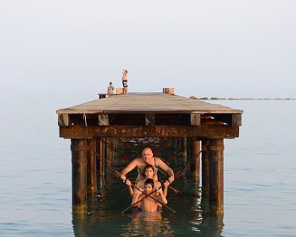 _DSC0028 Nicos, Andreas and Kyros under a pier in Limassol.