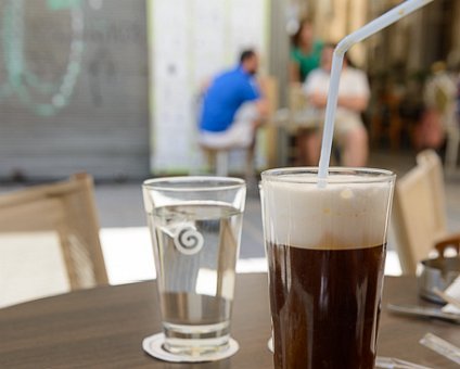 _DSC0002 Pastry and Cappuccino Freddo at Flo café in Ledra street.