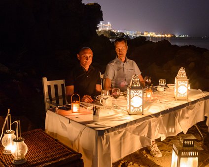 _DSC0066 Markos and Arto having dinner on the beach.