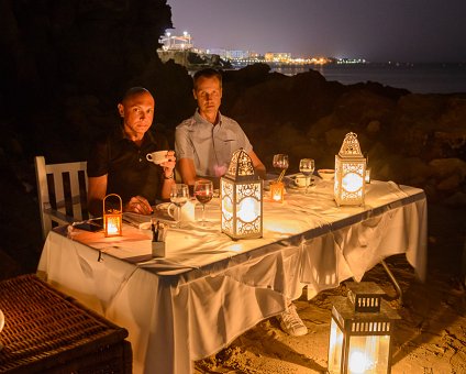 _DSC0069 Markos and Arto having dinner on the beach.