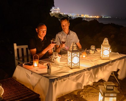 _DSC0070 Markos and Arto having dinner on the beach.