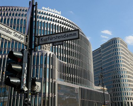 _DSC0086 At Joachimstaler Straße on Kurfürstendamm. The Swissôtel in the background and the Sofitel Berlin Kurfürstendamm hotel to the right.