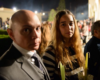 _DSC0051 Markos and Ingrid at church in Limassol at the night of Holy Saturday.