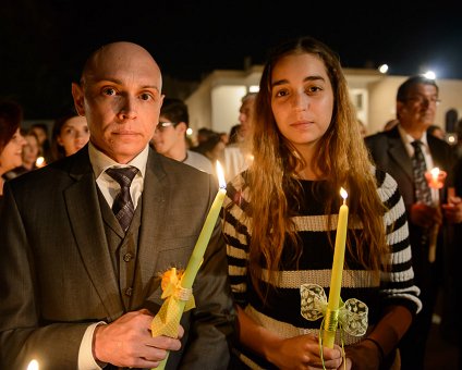 _DSC0062 Markos and Ingrid at church in Limassol at the night of Holy Saturday.