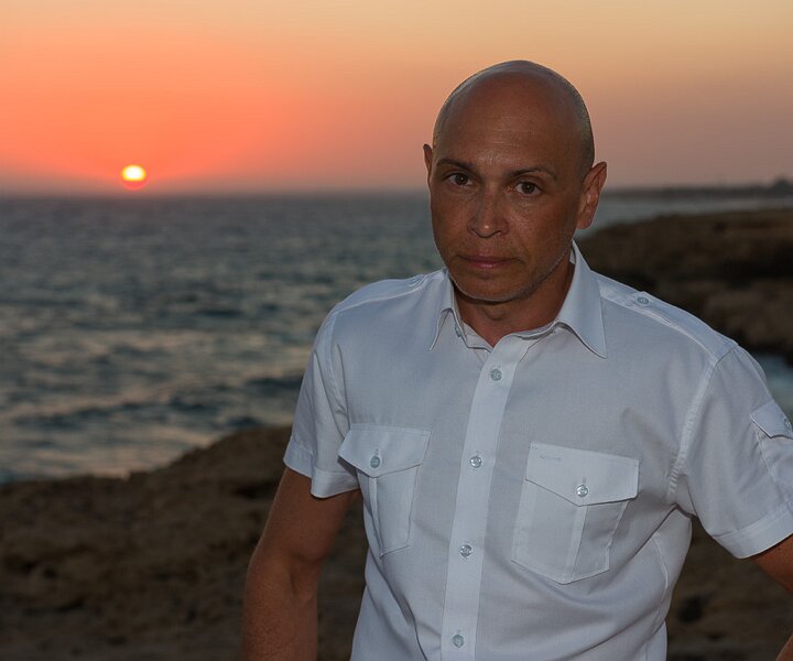 _DSC0097 Markos at the sea caves at Cavo Greco.