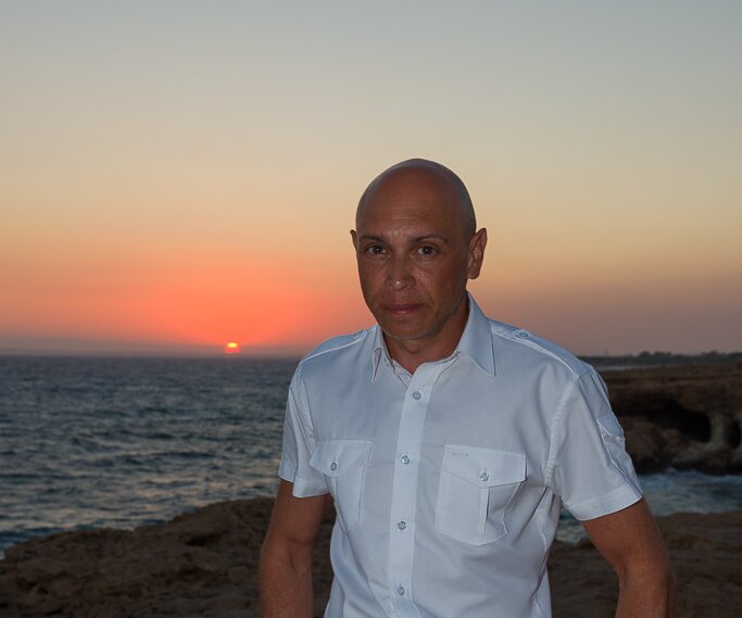 _DSC0100 Markos at the sea caves at Cavo Greco.