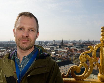 _DSC0011 Mikael at the spire of Vor Frelsers Kirke (Church of Our Saviour) in Copenhagen.