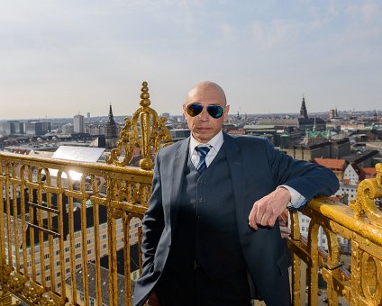 _DSC0025 Markos at the spire of Vor Frelsers Kirke (Church of Our Saviour) in Copenhagen.