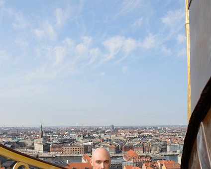 _DSC0047 Markos on the external winding staircase at the spire of Vor Frelsers Kirke (Church of Our Saviour) in Copenhagen.