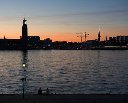 _DSC0028 View of Stockholm city at dusk, late evening in July. The city hall to the left.