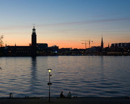 _DSC0032 View of Stockholm city at dusk, late evening in July. The city hall to the left.