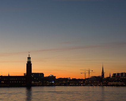 _DSC0040 View of Stockholm city at dusk, late evening in July. The city hall to the left.