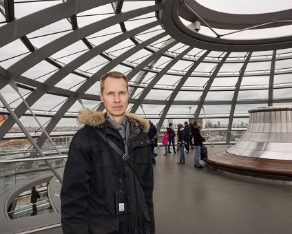 _DSC0085 Arto at the top of the glass dome of the Reichstag building in Berlin.