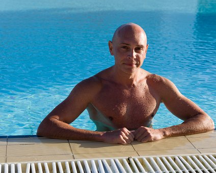 _DSC1693 Markos in the pool at Capo Bay hotel in October.