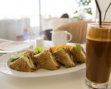 _DSC0042 Club sandwich and ice cold frappé at Capo Bay hotel.