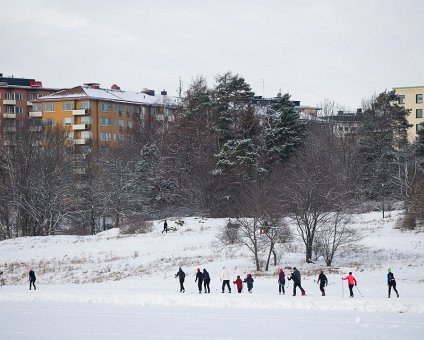 _DSC6045 At Gärdet in January, with skiers on the field.