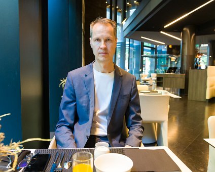 _DSC8209 Arto having breakfast at the hotel in Barcelona.