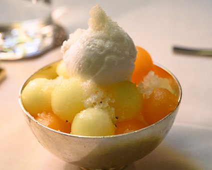 _DSC2730 Melon bowl with yuzu granité, mint & coconut sorbet.