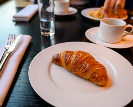 _DSC4576 Breakfast with coffee and croissant at the hotel in Berlin.