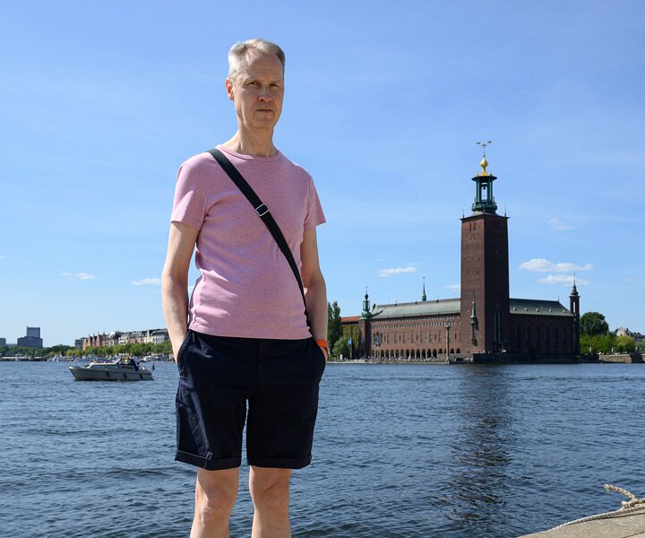 _DSC0067 Arto at Riddarholmen a warm day in June. Stockholm City Hall in the background.